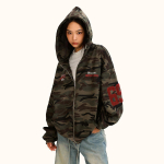 Unisex Retro Camouflage Kapuutsiga Kampsun T-s&auml;rk, Kevad 2025 Trend - L&otilde;tv L&otilde;ige, Paks Puuvill L kamuflaaž