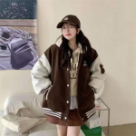 Harajuku &Uuml;legabariidilised bomberjoped Naistele Kirjatr&uuml;kk Tikand Varsity Baseballijakk Vintage Korea t&auml;navamood M kohv