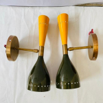 Seinavalgustid messingist Itaalia seinavalgusti Moodsad itaalia stiilis lambid Diabolo seinavalgustid, 2 lambipirni, 1950. aastate stiil, sajandi keskpaik