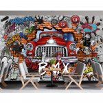 Graffiti Seinamaal Retro Nostalgiline 3D Tellisseina Seinamaal Auto Graffiti Plakat Suur Seinamaal Loominguline Kohvik Restoran Tapeet 200 cm(W) x 140 cm(H)