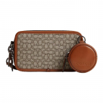 COACH Charter 19 Logo reljeefne logo klassikaline presb&uuml;oopia t&otilde;mblukuga sulgemine Jacquard vasikanahast &otilde;la-crossbody kott v&auml;ike suurus meeste pruun ja hall pruun