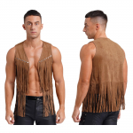 Meeste l&auml;&auml;nekauboi vintage kunstseemisnahast tutist vestid, esiosa lahtised needid, narmastega vest jakk Festival Rave Party Clubwear M pruun