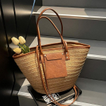 Yogodlns Stiilne Ja Vabaaja Uus Suure Mahutavusega Kopp-&Otilde;lakott Puhkuse Stiilis &Uuml;hev&auml;rviline P&otilde;imitud Kootud Multifunktsionaalne Naiste Rannakott 47x15x30cm khaki