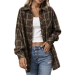 Naiste polo kraega pikkade varrukatega ruuduline s&auml;rk, lai l&otilde;ige, vintage casual flanellpluus L black