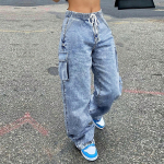 Naiste kottis teksap&uuml;ksid, laiad cargo p&uuml;ksid, streetwear, hip-hop, laia s&auml;&auml;rega teksap&uuml;ksid, vabaaja laiad n&ouml;&ouml;riga p&uuml;ksid, moep&uuml;ksid 2XL taevasinine v&auml;rv