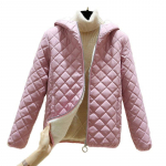 Moodne naiste puuvillane mantel Uued talvejoped L&uuml;hikese kapuutsiga paks soe jope Parkas Parka Outwear M roosa