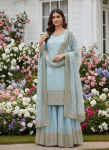 Pakistani Peoasjade Disainer Salwar Kameez India Bollywoodi Etniline Palazzo &Uuml;likond M-38 taevasinine v&auml;rv