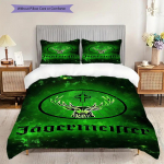 Roheline Mystique Jgermeisteri embleem Kolmeosaline komplekt (1 * tekikott + 2 * padjap&uuml;&uuml;ri, ilma s&uuml;damikuta) 2D Lame J&otilde;ulu-s&uuml;nnip&auml;evakingitus Voodipesukomplekt 135x200cm