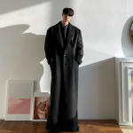 S&uuml;gistalv eriti pikk soe must vaba vabaaja villasegud mantel Meeste p&otilde;randapikkus mantel Korea mood XS must