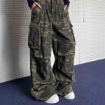 Naiste k&otilde;rge v&ouml;&ouml;kohaga laia s&auml;&auml;rega kamuflaažiga cargo teksap&uuml;ksid Vabaaja laiad teksap&uuml;ksid Streetwear M kamuflaaž