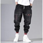 T&auml;navar&otilde;ivad Hip Hop Cargo P&uuml;ksid Meeste Teksad Elastsed Baggy Harem P&uuml;ksid Meeste Sport Joggers Korea Mood Pahkluu Rihmaga Denim XXL