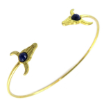7bis [Q1466] - Bracelet artisanal 'Boho' bleu dor&eacute; (cr&acirc;ne de bison) - 62 mm 14x13 mm sinine