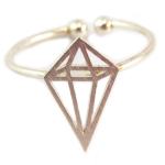 7bis [Q6218] - Bague artisanale 'Origami' argent&eacute; (diamant) - 14x8 mm h&otilde;be