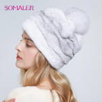 SOMALER ehtsast naaritsakarvast baretim&uuml;tsid naistele Talvised integreeritud karusnahast beretim&uuml;tsid koos karusnahaga Pompom Beanie k&uuml;lma ilmaga suusatamiseks m&otilde;eldud lumem&uuml;tsi