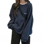 Naiste soliidne pluus, prinditud varrukatega kirjad, pikk pullover, v&auml;rv XL tumesinine v&auml;rv