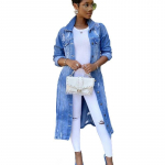 Naiste s&uuml;gistalvised teksamantlid Ripped Hole Jean Long Button jakid S sinine