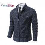 Cozy Up Meeste jakk S&uuml;gis- ja talvetrend Ilus meeste vaba vabaaja fliiskampsun Sobiv kootud kampsun T&otilde;mblukuga kardigan M hall/sinine