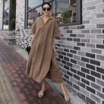 Johnature'i suvised kleidid Korea vintage &uuml;hev&auml;rvilised vabad taskud, &uuml;hev&auml;rvilised naiste kleit S beež