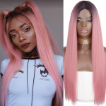 MISS WIG s&uuml;nteetilised Cosplay parukad, 14 30-tollist parukat, pikad sirged juuksed, valged Ombre s&uuml;nteetilised keskmise osa parukad mustanahalistele naistele 30inches&1 PC