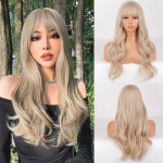 XINRAN Pruunid vasest ingverist pikad lainelised s&uuml;nteetilised parukad naistele Natural Wave parukad koos tukkidega kuumakindlate Cosplay juustega