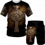 Suvine Meeste Spordidress Viikingimustriline T-s&auml;rk + L&uuml;hikesed p&uuml;ksid Vabaaja r&otilde;ivad Sport S&ouml;rkimiskost&uuml;&uuml;m Suured riided Meeste t&auml;navar&otilde;ivad 6XL