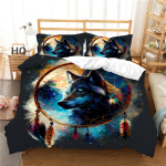 3D Dreamcatcher Wolf Print voodipesu komplekt Loomade tekikott padjap&uuml;&uuml;r 2/3 AU/EU/DE t&auml;issuuruses pehme kiiresti kuivav kodukaunistus Baby 100x135cm