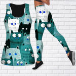 Cartoon Kitten Print joogariietus naistele Mood Treening Retuusid Fitness Sport Vabaaja joogap&uuml;ksid XS