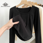 Moodne pikkade varrukatega kandilise kaelusega T-s&auml;rk kevade ja s&uuml;gise uus ebaregulaarne &auml;&auml;r, &otilde;huke vabaaja s&auml;rgid S aprikoosi