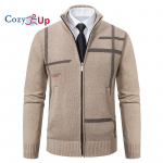 Cozy Up meeste kampsun kardigan kampsun, soonikkoes, tavaline kootud aluskrae, soojendused, moodne ja kaasaegne igap&auml;evane v&auml;ljamineku riietus L beež