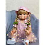 22-tollised roosad Reborn Dolls Elutruud Reborn Baby Girl Nukk Pehmest Silikoonist Pikad Pruunid Juuksed Realistlik S&uuml;nnip&auml;evakingitus V&auml;ikelapsele