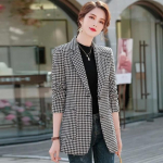Klassikaline naiste must ja valge Houndstooth jope, mood, uus elegantne vabaaja &scaron;ikk kontori pikkade varrukatega jakk XXXXXL