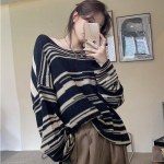 Gooti triibuline kampsun, uus naiste punk, pikkade varrukatega, avara lapiline kampsun Hip Hop vintage Oversize pullover vabaaja kootud džemprid S must