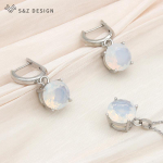 Mood Klassikaline &uuml;mmargune valge Roheline Opaalk&otilde;rvar&otilde;ngad Ehete Komplektid Naistele T&uuml;drukute Pulmapeo Elegantne ripats kaelakee