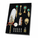 Vintage sulepliiatsi ja tindikomplekt Fancy metallist sulepliiats koos Dekoratiivvarustusega koos pliiatsialuse alusega10ml valge