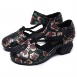 2023. aasta uued naiste sandaalid, suvised ehtsast nahast mustriga paksud kontsad sandaalid Retro stiilis &uuml;mara ninaga vabaaja k&otilde;rge kontsaga kingad 39 must