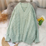 Pullover V-kaelusega praetud taigna keerdudega kampsun Naiste s&uuml;gis- ja talvine vaba riietus Laisk disain V&auml;ike soe kootud kampsun Naiste topp One Size roosa