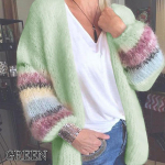 Talvine naiste kampsun mantel Triibuline Moh&auml;&auml;r kardigan Talvine soe latern Varrukad Kootud kampsun Vabaaja vabad naiste topid XL roheline