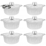 6 tk Alumiiniumist &uuml;mmargune fooliumpann kaanega Kiire &uuml;htlane soojenemine Mitmek&uuml;lgne k&uuml;psetustoidukonteiner Fooliumpann Tinfoil matkapott 6pcs