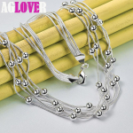 925 h&otilde;bedane mitme ussiga kett, sileda helmestega kaelakee ehted 45cm