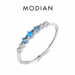 Modian 925 Sterling Silver Lihtne virnastatav mood &otilde;huke s&otilde;rmes&otilde;rmus, sinine tsirkooniumoksiidist s&otilde;rmused naistele, peened pulmaehted 5 h&otilde;be
