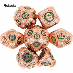 7 tk oranži roheline hammasratta metallist t&auml;ringud, t&auml;ismetallist mitmetahuline t&auml;ringukomplekt, sobib rollim&auml;nguks RPG lauam&auml;ngu kaardim&auml;nguks mitmev&auml;rviline