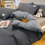 P&otilde;hjala stiilis Jaapani stiilis tr&uuml;kita ruuduline neljaosaline voodilina ja tekikott pestud puuvillast harjatud kolmeosaline komplekt 2.0m bed sheet 4pcs