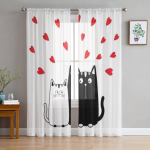 Animal Cat Love L&auml;bipaistvad kardinad elutuppa T&uuml;llkardinad Magamistoa K&ouml;&ouml;giaknale Voile kardinad 135W x 114H(cm)