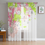 V&auml;rvilised lillemustriga t&uuml;llkardinad elutuppa Kodukaunistuse Akende kardinad K&ouml;&ouml;k L&auml;bipaistev Voile kardin 135W x 114H(cm)