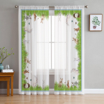 Easter Meadow Bunny Butterfly t&uuml;llkardinad elutuppa Kodukaunistuse Aknakardin K&ouml;&ouml;k Sheer Voile kardin 135W x 114H(cm)