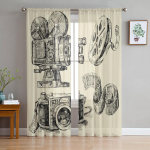 Kaamerad K&auml;sitsi joonistatud l&auml;bipaistvad kardinad magamistuppa Elutoa t&uuml;llkardinad k&ouml;&ouml;giakna jaoks Voile kardinad 135W x 114H(cm)