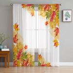 S&uuml;gisoranž akvarell vahtraleht retro t&uuml;lli aknakardin L&auml;bipaistvad kardinad elutoa kodukaunistuse kardinapaneel 135W x 114H(cm)