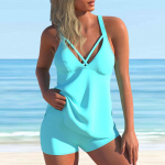 Naiste &otilde;lapaeltega ujumistrikoo Blue Leaf kaelakee prindiga bikiinid Tankini ujumistrikoo S sinine