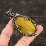 Natural Tiger Eye Gemstone Handmade Copper Wire Wrap Gift Pendant 3.15 o1t10