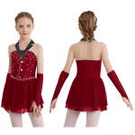 Teismeliste t&uuml;drukute peotantsukleit Tango Rumba Samba Sifonkist Tulle Splice Tantsur&otilde;ivad Eeskujuline uisukost&uuml;&uuml;m (kleit+kindad) 9-10 Years burgundiapunane